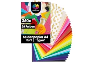 OfficeTree 360 x Seidenpapier A4 in 26 Farben - Seidenpapier Bunt zum Basteln 16 g/qm - Art Tissue Paper - Buntes Seidenpapier Set - Seidenpapier Basteln & DIY & Verpacken