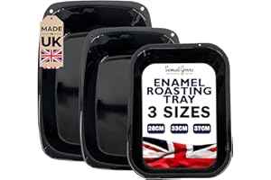 Samuel Groves - 3 Piece Vitreous Enamel Roasting Tin Tray Set - 37cm / 33cm / 28cm, Made in England by Chabrias LTD, Black, GBB004/SET