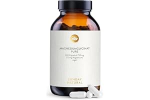 ‎SUNDAY NATURAL SUNDAY NATURAL® Magnesium Bisglycinat Premium - 240 Kapseln - 150mg reines Magnesium Glycinat Tagesdosis hochdosiert - Magnesiumglycinate als organisches Aminosäurechelat – Laborgeprüft, vegan