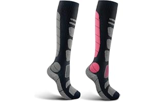 ANQFZQE Merino Wool Ski Socks, 2 Pairs Ski Socks Womens 4-7, Thermal Wicking Warm Knee High Socks for Skiing, Snowboarding, Outdoor Sports Performance Socks