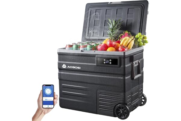 AAOBOSI 65L Glacière à Compression, Glaciere Électrique -20℃ à 20℃, Frigo Camion APP&Bouton Contrôle, 12/24V DC et 100-240V AC Glaciere Camping Pour Voiture, Camion, Bateau et Prise De Courant