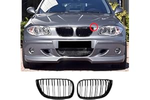 Haoyijiahui E81 Riñones Negro Rejilla Radiador Rayas E87 para BMW Serie 1 E88 Riñones Parrilla Brillo Negro Doble Puente Sport 2004-2007 E81 E87 PRE Facelift (para Serie 1 E81 2004-2007 PRE)