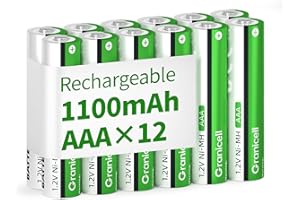 Granicell AAA Rechargeable Batteries (12 Pack), 1100 mAh High Capacity, 1300 Cycles, 1.2V Low Self-Discharge NiMH Rechargeable AAA Battery