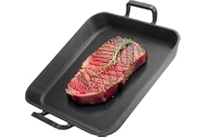 onlyfire Piastra Rettangolare in Ghisa con Manici, Padella BBQ per Grill a Gas, Grill a Carbonella e La Maggior Parte dei Forni, 31.5 * 31.5 * 3.8 cm