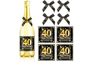 HOWAF 4 Flaschenetikett 40. Geburtstag, Alles Gute zum Geburtstag Flaschenetiketten Selbstklebend Schleife, Flaschenetikett 40 Geburtstag Geschenk Geburtstagsgeschenk für Frauen Männer