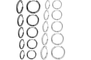 Senteria 10 paia orecchini rotondi a cerchio, per donne e uomini, ragazze, leggeri, in acciaio inox, per cartilagine, ipoallergenici, 8-16 mm
