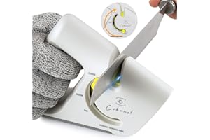 COKUNST Messerschärfer, 4-Stufen Messerschärfsystem mit Schnittfestem Handschuh, Polieren, Messer und Scheren, Küchenmesserschärfer mit Rutschfester Gummibasis