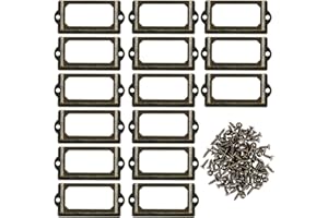 Kyrio 30 szt. metalowe uchwyty na etykiety, meble, szuflada, szafka, uchwyt na karty, etykieta, ramki ze śrubami, do biblioteki, półki na książki, brąz, rozmiar M - 2,76 x 1,3 cala / 70 x 33 mm