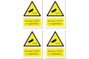 CCTV in Operation - Pack of 4 - Safety Sign - Security Camera Warning Triangle - Closed Circuit TV - Warning Safety - A5 148mm x 210mm 3mm Foamex - Outdoor or Indoor Use - Punkcards