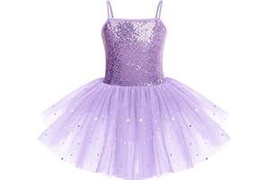 IWEMEK - Robe de ballet pour enfant - Sans manches, à paillettes, avec tulle - Pour danse, ballet - Jupe de ballet, de gymnastique - Vêtements de danse