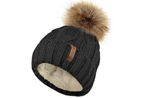 TOSKATOK Sombrero de Punto Grueso para Mujer, con Forro Polar y pellizco de Piel sintética Desmontable ...