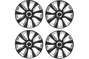 UKB4C 14" Alloy Look Black & Silver Stripe Multi-Spoke Wheel Trims Hub Caps Covers Protectors …