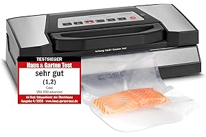 ‎CASO CASO VRH 690 advanced Vakuumierer Testsieger, Vakuumiergerät für Lebensmittel, 150 Vakuumiervorgänge nonstop, doppelte Schweißnaht, 20 Liter/Min, Cutter, inkl. 2 Profi- Folienrollen