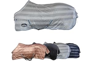 ‎MARENGOS Marengos - Fliegendecke mit Kreuzgurt Economic – Schutz vor Insekten & Plagegeistern – Ekzemerdecke inkl. großem Schweiflatz – Verstellbarer Kreuzgurt – Pferdedecke in Silbergrau – 145 cm