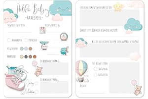 ‎BERILUDESIGN beriluDesign Babyparty Spiel – 25 Karten zum Ausfüllen – Hochwertiges Babyshower Ratespiel in neutralem Design