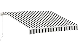 Outsunny manuelle Gelenkarmmarkise Markise 4m mit Handkurbel Balkonmarkise Sonnenschutz Wandmontage Balkon Alu Weiß+Blau 395 x 245 cm