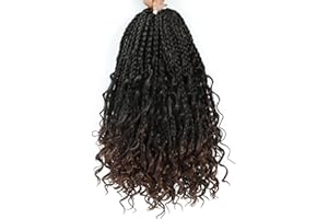FIRSTCYH HAIR Boho Box Braids Crochet Hair with Curly Hair Pre Loop Long Black Messy Goddess Box Braids Extensions de cheveux pour femmes noires (25.4 cm (Lot de 8), 1B/30#)