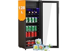DRIXNO 128LKühlschrank,8L-Gefrierschrank+120L-Kühlschrank,fasst 94 Dosen Limonade, Wasser, Bier oder Wein. Geräuscharmer Betrieb,Kompressorkühlsystem, energieeffizient,verstellbare Einlegeböden