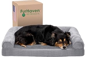 Furhaven Large Orthopedic Dog Bed Plush & Suede Sofa-Style w/Removable Washable Cover - Gray, Large