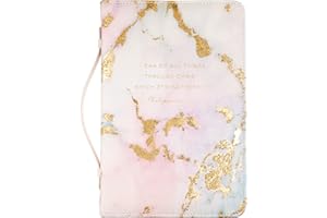 WORLD TRAVELER Eccolo Bible Cover Case for Men and Women, Marble Faux Leather Design with Zipper and Handle, Small Book Cover Holds & Protects Small Bibles Up to 6 x 5 x 1.5 inches (Gray Marble)