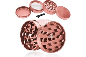 sinzau Macinino per erbe aromatiche in lega di zinco, per spezie, spezie, caffè, set da 4 pezzi con raschietto, colore oro rosa