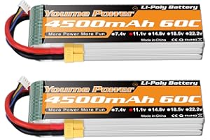 YOUME POWER Youme 11.1V LiPo Battery, 3S RC Lipo Batteries 4500mAh 60C with XT60 Plug for RC Car/Truck, Buggy, Boat, Heli and Drone (2 Packs)