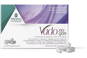 PROMOPHARMA Vado No Gas - Integratore per Gonfiore Addominale, Meteorismo e Gas Intestinali - Enzimi Digestivi,Fermenti Lattici Probiotici e Finocchio - Allevia Flatulenza e Favorisce la Digestione - 20 Compresse