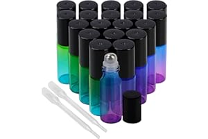 BELLE VOUS 20er Set Blau Grüne Roll On Glasflaschen für Ätherisches Öl mit Tropfer - 5 ml Glasflaschen zum Befüllen, Schwarzer Deckel & Edelstahl-Kugeln für Aromaöle, Parfüm & Deoroller zum Befüllen