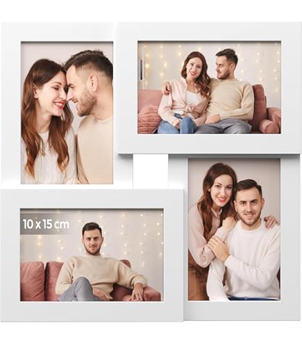 EYMPEU Zwarte fotolijst 6x4 met touw, vier verticale hangende lijsten 6x4 om huis, woonkamer of kantoor te versieren, set van 2