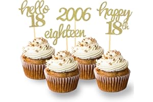 MOITKPTT 24 Pcs Glitter 18th Birthday Cupcake Toppers for Celebrating 18th Birthday Party Decorations for Eighteen Years Old Birthday Party Supplies (Gold)