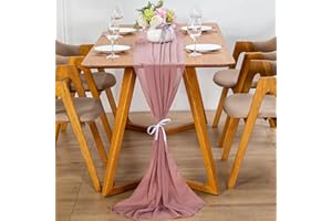YUNSHANGHE Modern Chiffon Tischläufer, 70x600 cm Abwaschbar Tischdecke, Hochzeit Dekoratives Tischband aus Stoff, Table Runner, Tischdekoration für Hochzeit Geburtstage Kommunion (Altrosa)
