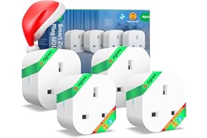 NOUS ZigBee Smart Plug 13A UK(ZigBee Hub Required) with Energy Monitoring, Voice Control, Timer & Schedule, Compatible with Alexa, Google Home, Home Assistant, Compact Design, 4 Pack