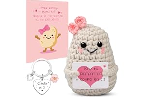 SZHHRXI Muñeca de Patata con un Mensaje Positivo en Español | Regalos Originals y Divertido para Mujer con Amuletos de la Suerte y Tarjeta | Idea para Cumpleaños, Amiga, Niña | Peluche Motivador de Crochet