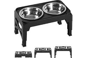 Hubulk Elevated Dog Bowls with 2 Stainless Steel Dog Food & Water Raised Bowls with No Spill Edge Non-Slip Stand Adjusts to 3 Heights(2.75", 6.0", 7.5") for Small Medium Dogs and Pet