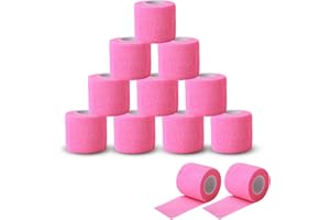 EZ TATTOO Cubierta de Agarre - 12 Piezas (5cmx4.5m) Cinta Cohesiva Desechable Adhesiva para Deportivo y Accesorios de Tatuaje (Rosa)