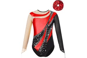 inhzoy Body Ginnastica Artistica Bambina Manica Lunga Balletto Leotards da Danza Classica con Strass Abito da Pattinaggio Artistico Body da Ginnastica Ritmica Performance