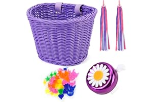 OUMERS Juego de Cestas para Bicicletas para Niños, Campanas y Serpentinas para Bicicletas Accesorios de Decoración para Bicicletas de Equilibrio Cuentas para Radios de Ruedas de Bicicletas