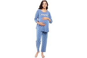 ZEYO Women's Cotton Heart Printed Maternity & Feeding Night Suit Set of Top & Pyjama Nursing Night Dress 5629
