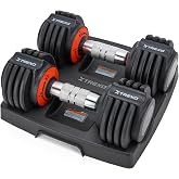 TREXO Verstelbare halterset, 2 x 5,75 kg halters van staal met antislip greep, ideaal voor krachttraining thuis en in de spor