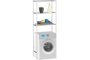 Relaxdays Etagère machine à laver, Etagère WC, 3 étages, armoire de machine à laver chrome, HLP 162 x 63 x 30, argenté