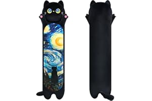 Mewaii 44'' Long Cat Plush Body Pillow, Cute Black Cat Stuffed Animals Kawaii Plushies, Star Big Eyes Kitten Squishy Plush Toys Gift for Girls, Star Big Eyes Cat, 44inch/110cm
