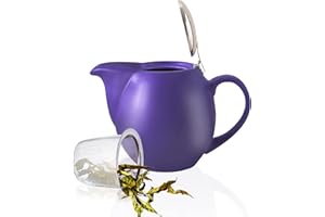 Yundu Théière en porcelaine violette de 950 ml avec couvercle en acier inoxydable et infuseur fin pour infuser le thé en vrac, assez pour 4 tasses