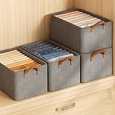 JD FRESH 4 Pcs of Large Foldable Storage Box and Organiser with Steel Frame/Woven Fabric Clothes Organiser with Handle/Wardro