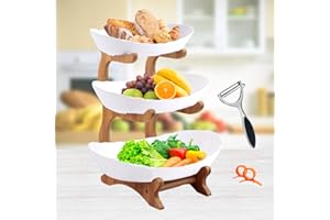 AOOGON Présentoir à fruits à 3 étages avec support en bambou naturel - Matériau PP - Plateau de service pour fruits, légumes, gâteaux, bonbons, pour plus d'espace dans la cuisine