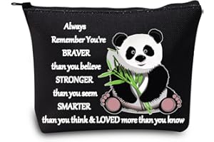 LEVLO Borsa per cosmetici con simpatico panda ispirata ai panda, con scritta "You Are Braver Stronger Smarter Than You Think", con cerniera, per donne e ragazze, Panda Nero, Borsa per trucchi