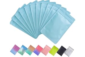 Plaphy 100 Bolsas Zip Herméticas Planas, Bolsas Mylar Coloridas con Cierre Resellable, Bolsas de Aluminio Autocierre para Empaque, Organización y Almacenamiento de Alimentos (Azul, 9 x 16 cm)