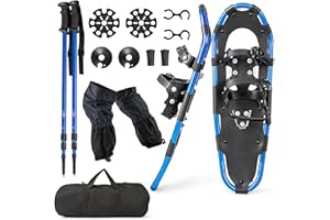 ‎COSTWAY COSTWAY 4-in-1 Schneeschuhe-Set, Schuhgröße 38-45, Schneeschuhe mit Doppel-Ratschenbindungssystem, Aluminiumrahmen, Trekkingstöcke & Tragetasche, Gamaschen, für Herren, Damen