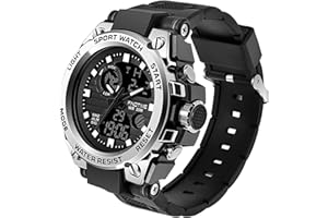 FINDTIME Montre Militaire Tactique de Sport pour Homme Chronomètre à Grand Cadran, Alarme, Double Affichage de l'heure, rétroéclairage, Montre-Bracelet étanche pour l'extérieur, analogique numérique