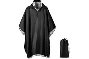 Vortix Wodoszczelne ponczo przeciwdeszczowe dla mężczyzn i kobiet, wielokrotnego użytku, 3 w 1, wodoszczelne ponczo przeciwdeszczowe, uniseks, na kemping, wędrówki, czarny, M