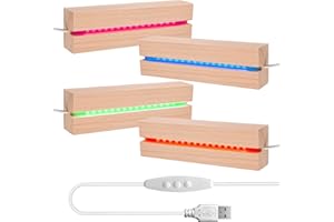 BORDEAG Base LED in Legno, 4 Pezzi Con Attacco Luminoso USB, 7 Colori Rettangolari, per Vetro Acrilico, Display per Blocco di Vetro, Cristalli